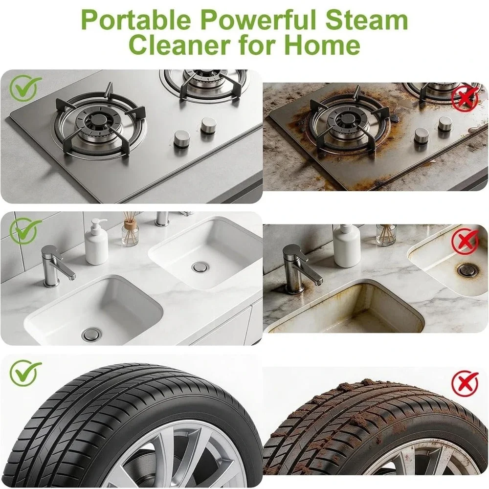 POEUU Portable‎ Steam Cleaner Canister 1600ml Water Tank Home Green Open Box